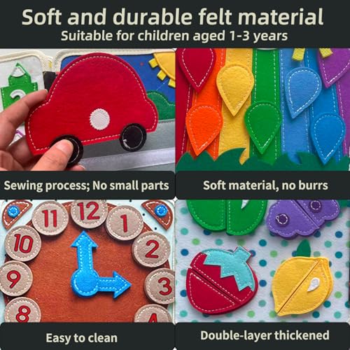 Image of Busy Book for Toddlers 1-3 Years Old - Montessori Busy Board Toy, Suitable for 1-Year-Old Boys and Girls, Quiet Activity Book, Travel Toy, Sensory Cloth Book for 1-Year-Olds