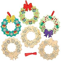 Baker Ross Christmas Wreath Wooden Decorations - Pack of 10, Kids Christmas Wood Craft Decoration Kits (AX506)