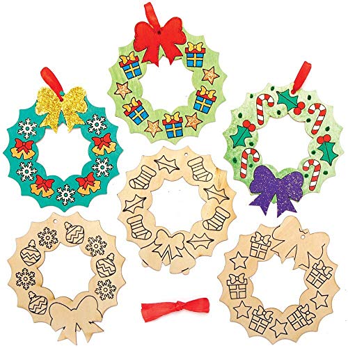Baker Ross AX506 Guirnaldas De Navidad De Madera- Paquete De 10, Guirnaldas Para Niños Para Diseñar Y Decorar, Decoración Navideña Ideal, Ideal Para La Escuela Y Actividades Grupales Artesanales