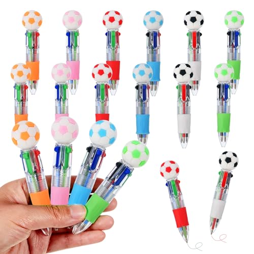 Zhirlyn Soccer Party Favors Soccer Pens Mini Multicolor Pen in One Cute Fun 4-in-1 Pens Bulk Cool Ballpoint Pens for Birthday Gifts Teacher Supplies (Soccer 12)