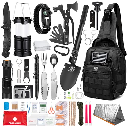 Monterra Survival Kit, 265 Pcs, Emergency Gear and Supplies, First Aid, Bug Out Go Bag, EDC, Molle System Backpack, Hiking, Camping, Outdoor Accessories, Hunting Gifts for Men.