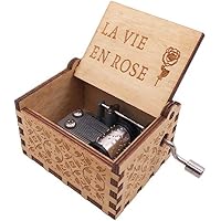 Youtang Caja de música de madera de rosa, grabadas antiguas,
