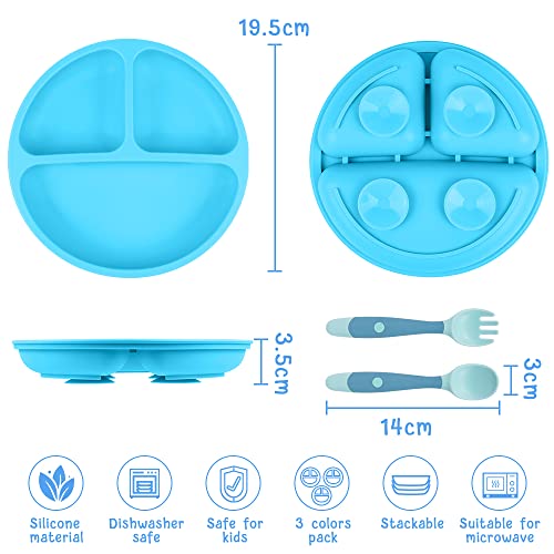 Vicloon Baby Suction Plate, 3Pcs Silicone Baby Suction Plates, Non Slip Silicone Toddler Weaning Plate - Image 2