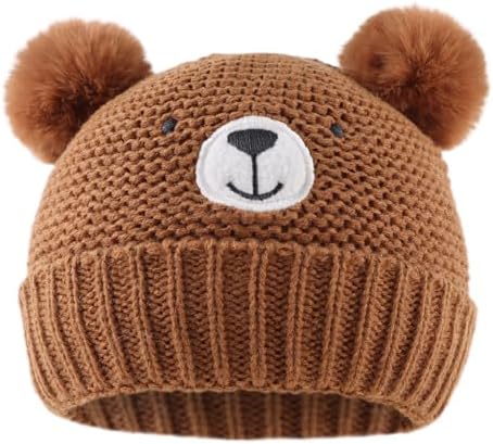 JANGANNSA Cute Bear Baby Beanie Pompom Baby Boy Hat Winter Knit Beanie Girl