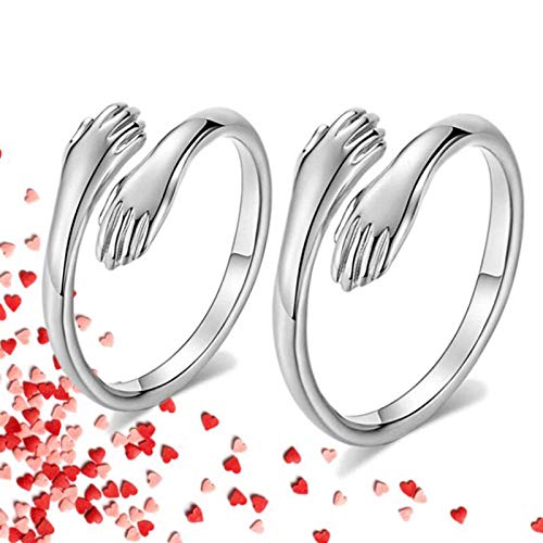 Hug Ring,Rings for Women,Adjustable Cute Dainty Rings,Hand Style Hug Embrace Statement Promise Anniversary Ring (Silver, Women 1PC)