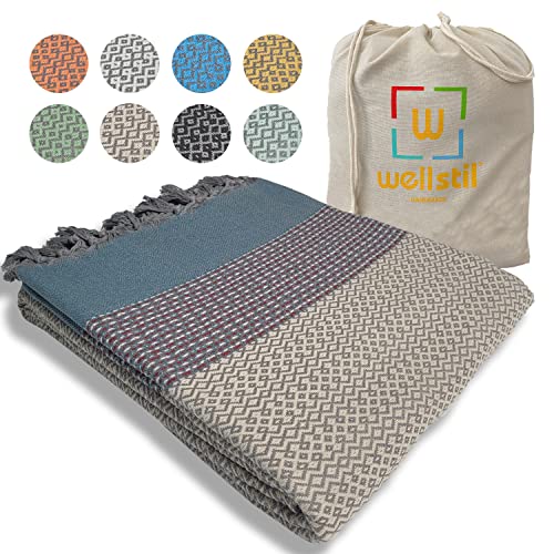 Wellstil Nerthus | Turkish Cotton Blanket • King Size Vintage Throw Blankets For Sofa, Couch, Farmhouse And Home Decor • Boho Woven Bedspread • Cozy Breathable Bed Blanket 80X100 Inches (Beige) #TOP4
