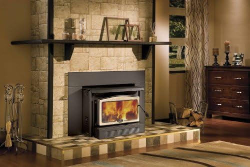 Osburn 2400 Wood Insert with Brushed Nickel Door Overlay, Medium Faceplate and Black Trim Kit (32 X 44)