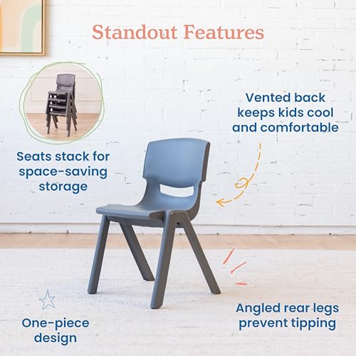 Image of ECR4Kids School Stack Chair, 14in Seat Height, Indoor /Outdoor, 4-Pack, Grey