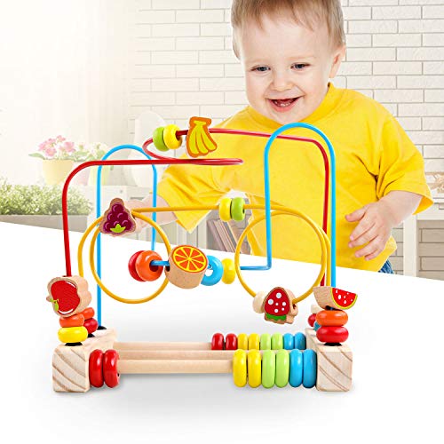 GEMEM Bead Maze Roller Coaster Wooden Beads Abacus Circle Educational My First Toy Cube Gift for Baby Toddlers Kids