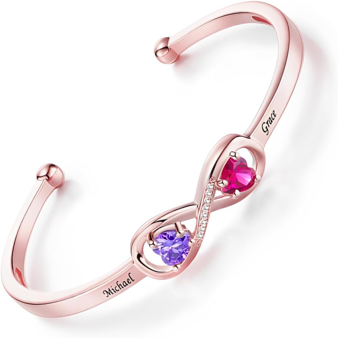 CALLIE Personalized Birthstone Bracelets for Women, Custom Infinity Cuff Bracelet with Name, Christmas Valentine's Day Birthday Jewelry Gifts for Mother Girlfriend