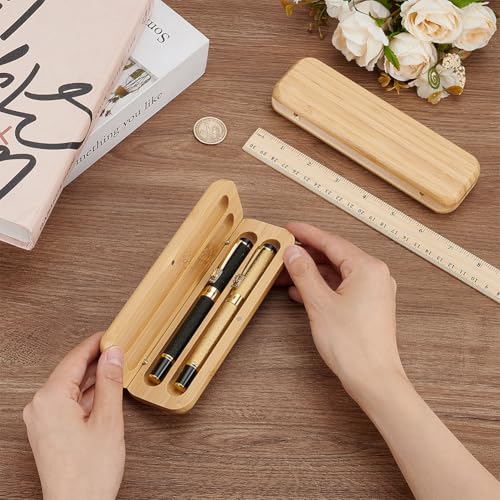 Image of FINGERINSPIRE 2 PCS Wooden Pen Case 6.7x1.97x0.96inch Rectangle Wood Pen Storage Boxes BurlyWood Color Pencil Gift Box 2 Slot Double Pencil Display Case For Desk Office Organizer