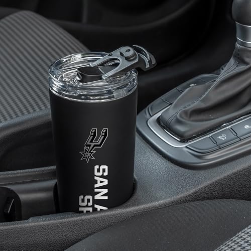 Image of Rico Industries NBA Basketball San Antonio Spurs Black 24oz Stainless Steel Tumbler with Lid and Dual Functioning Lid
