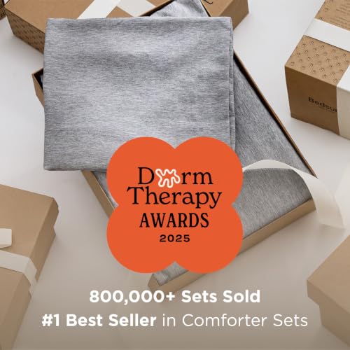 Image of Bedsure Grey Queen Comforter Set - Soft Bedding for All Seasons, Cationic Dyed Bed Set, 3 Pieces, 1 Queen Size Comforter (90 inchx90 inch) and 2 Pillow Shams (20 inchx26 inch+2 inch)
