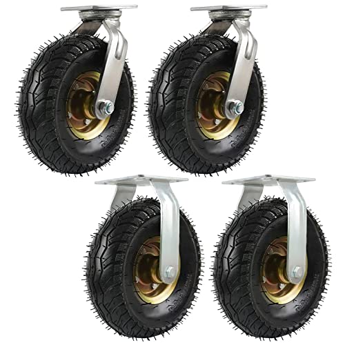 Roulette Robuste 2 Fixes Et 2 Pivotantes Roulettes De Industriel 150mm 200mm 250mm Roues En Caoutchouc, Silencieuses Roulements À Billes À Gorge Profonde,...