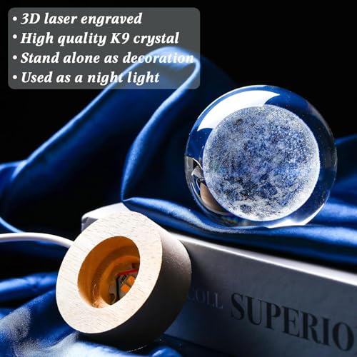 Image of Desidiya 3D New Moon Crystal Night Light Decorative Quartz Glass Ball Bedroom Table Light, Engraved Model Astronomy Decor, Universe Gift for Loved Ones