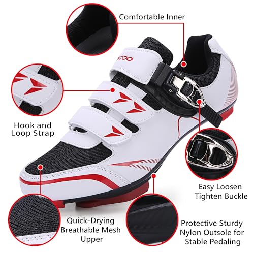 Image of KESCOO Unisex Cycling Shoes Compatible with Peloton Bike & SPD Indoor Outdoor Road Bike Cycling Shoe for Men Women, 1 Hook and Loop Strap, with Delta Cleats
