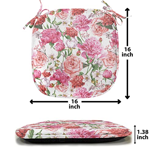 Ambesonne Shabby Flora Chair Seating Cushion Set Of 6, Summer Spring Garden Flowers With Leaves And Buds Art, Seat Pads For Office With Anti-Slip Backing, 16"X16", Pale Pink Hot Pink #TOP6