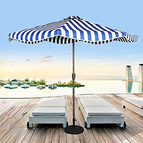 Parasol de jardin rayé bleu 2m70 avec mât en fer hydrofuge pour terrasse