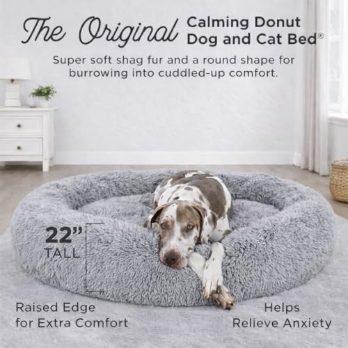 Image of ZEXSAZONE Summer Dog Calming Donut Bed for X-Large Size Dogs & Cats - 110x110x22 | Ultra-Soft Brown Color Faux Fur | Anti-Anxiety Comfy Pet Bed for Cozy Deep Sleep