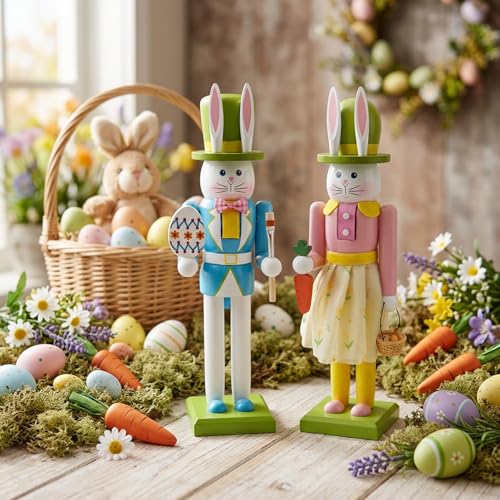 Casse-Noisette Pâques en Bois 2 Pcs : Décoration Traditionnelle Lapin 30cm