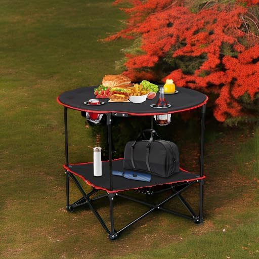 Miniatura 2 de ZENY Mesa de picnic plegable portátil para acampar al aire libre con 4 portavasos y bolsa de transporte, mesas plegables portátiles plegables para