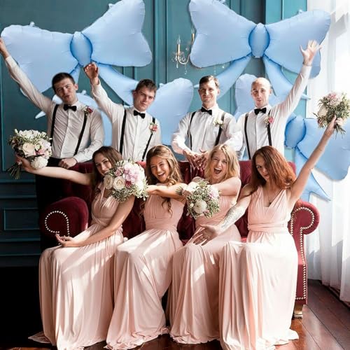 Image of 4 Pcs Large Bow Balloons, Blue Bow Balloon Coquette Balloons for Blue Bow Party Decorations Coquette Birthday Decorations
