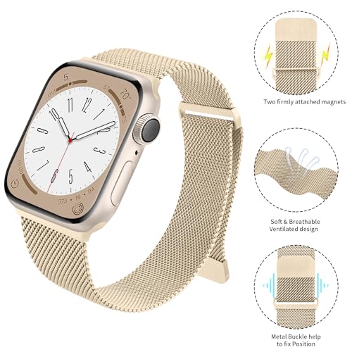 Image of Meliya Metal Straps Compatible for Apple Watch Strap 38mm 40mm 41mm 42mm 44mm 45mm 46mm 49mm Women Men, Adjustable Mesh Loop Magnetic Milanese Band for iWatch Series 10 9 8 7 6 5 4 3 2 1 SE
