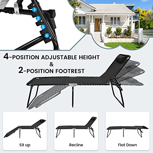 Goplus Beach Lounge Chair, X-Large Folding Chaise Lounger With Detachable Pillow & Adjustable 4-Level Backrest & 2-Level Footrest, Oversize Sun Bathing Chair For Patio Backyard Garden Outdoor #TOP1