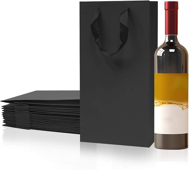 LZYMSZ 12 Pack 2 Bottles Wine Carrier Tote Holders, Black Paper White and Red Wine Gift Bottle Carrying Bags with Handles(Black)