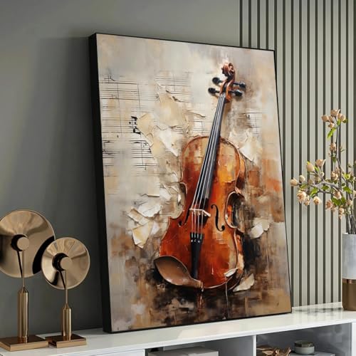 Tableau expressionniste violon rouge et noir pour salon et bureau