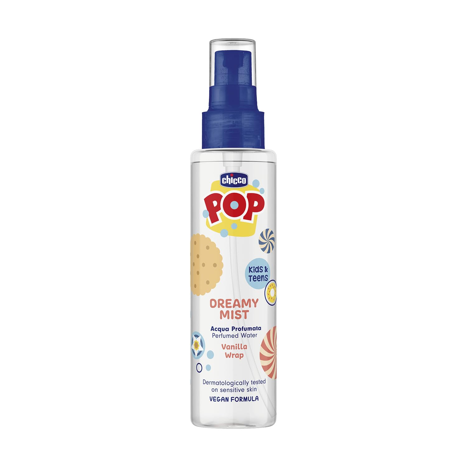 Chicco POP Acqua Profumata Vanilla Wrap, Profumo corpo per Bambini alla Vaniglia, Con Estratto Naturale di Vaniglia, Dermatologicamente Testato, Delicato, 150 ml