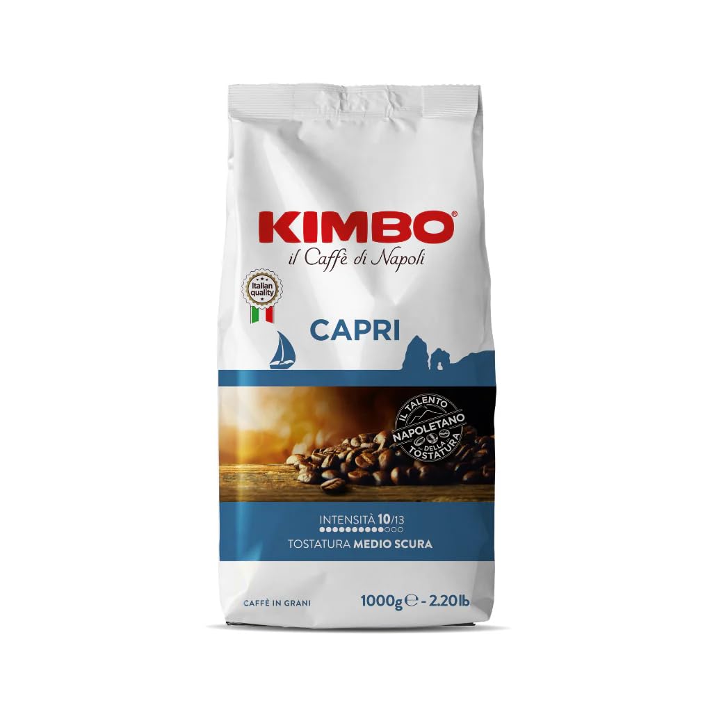 Kimbo, Capri, Le meraviglie del Gusto, 6 Kg Caffè in Grani, Miscela Corposa, Intensità 10/13, Tostatura Medio-Scura, 6 Pack da un Kg