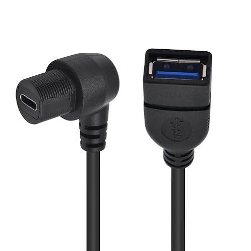 Miniatura 6 de Duttek Cable de extensión USB 3.0 de ángulo recto impermeable para montaje empotrado, USB 3.0 hembra a USB tipo C 3.0 hembra para montaje en