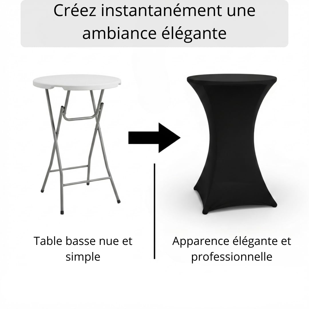 Saaf Jupes de Table Haute de Luxe Noires - Lot de 4 - Housse Extensible pour Table Haute ∅ 80-85 cm - Housse Élastique Lavable - pour Fêtes et Événements