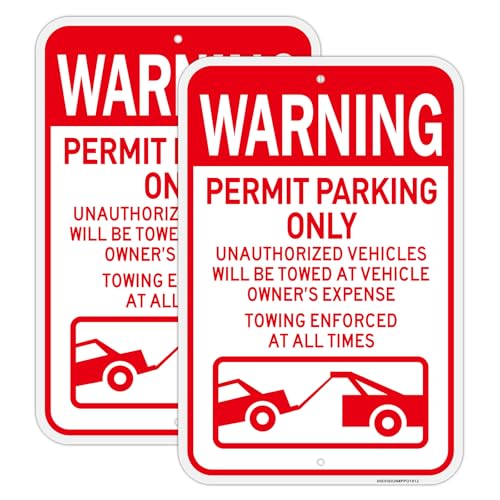 2PC Warning Permit Parking Only Sign, 18\"x12\"Towing Enforced Sign, Unauthorized Vehicles Will be Towed Signs, Engineer Grade Rust Free Reflective Aluminum, Fade/Weather Resistant, UV Protected