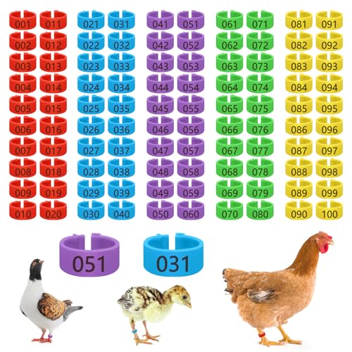Feehope 100 Pcs 16mm Plastic Chicken Leg Bands, Color-Coded Leg Bands for Chickens & Farmers, Notched Ring Design Chicken Bands Leg for Easy Flock Management