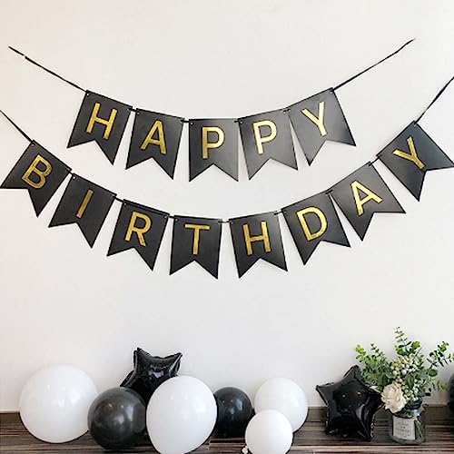 Image of Happy Birthday Banner Sign with Shiny Letters Glitter Birthday Banner Decoration DIY Party Decoration Supplies（Black）