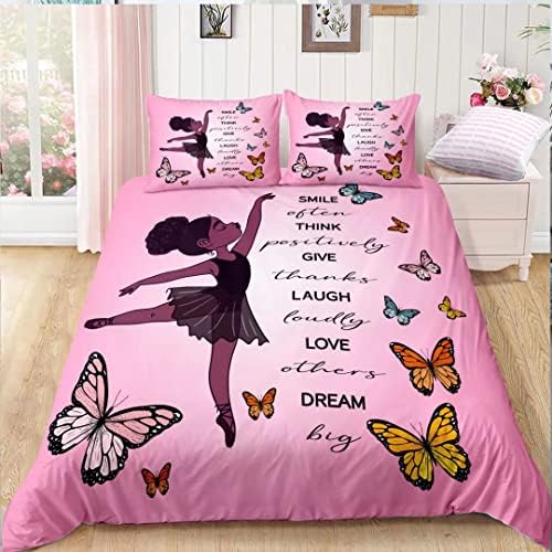 Smlsp Black Girl Ballerina Bedding Set Full,African American Ballet Dancer Duvet Cover Sets,Cute Girls Bed Comoforter Cove Set Decor Bithday for Kids Teens with 2 (No Comforter)Full (1 + Pillowcases)