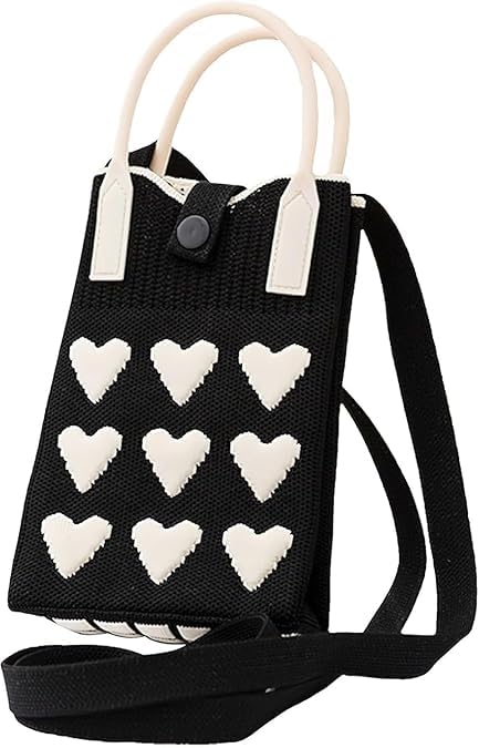 Phone Bag for Women – Stylish Heart Printed Bag, Fashionable & Functional, Lightweight Shoulder Bag, Small Purse for Mobile Phone, Perfect For Travel, Beaches and Everyday (Black Heart)-image-9