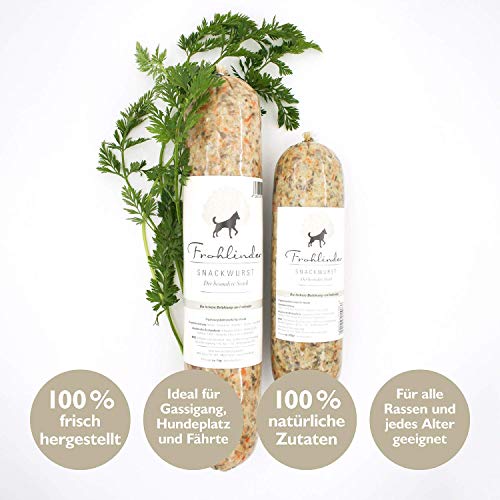 Frohlinder SNACKWURST | Leckerchen ideal als Belohnung | Praktisch für Gassigang, Hundeplatz und Fährte | Eigenherstellung aus Deutschen Produkten | 100% natürliche Zutaten ohne Zusatzstoffe
