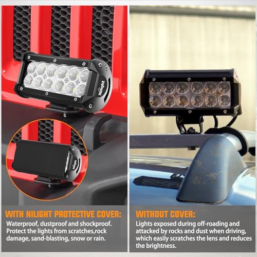 Image of Nilight 6.5 Inch LED Light Bar Covers 2 PCS Black Color | Protective Durable Polycarbonate Lens, Waterproof Dustproof Scratch-Proof for Double-Row Off Road Driving Lighting