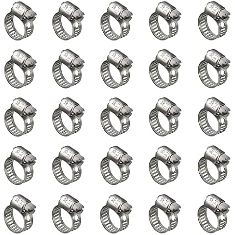 25 Pack Stainless Steel Hose Clamps, 1/2 inch to 3/4 inch Worm Gear Metal Hose Clamps for Pipe, Dryer Repair, Tubing and Fuel Line Cover