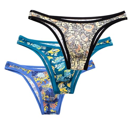 YUYUPREF Low Rise Printed Color Underwear For Men Fashion Bikini Underpants Y195 (US, Alpha, Large, Regular, Regular, A Three Pieces Set)