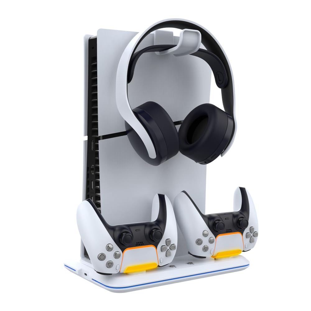 Generico Supporto e stazione di raffreddamento con controller a LED RGB Stazione di ricarica console per PS5 Slim Base di raffreddamento multifunzionale con gancio per cuffie