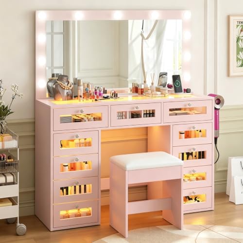 CollaredEagle Makeup Vanity with 11 Drawers and RGB Lights, 