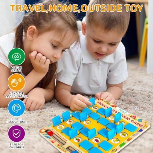 Image of Sky Tech Wooden Memory Matching Game for Kids | Educational Mind Matching Board Game with Animal, Fruit, Number & Shape Cards | Cognitive Learning, Memory Concentration Development Toy for Boys Girls