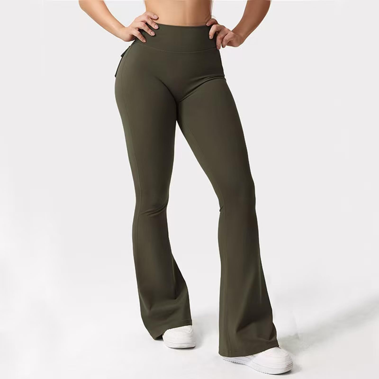 GXNRHG Leggings Svasati da Donna a Vita Alta con Tasche Posteriori Pantaloni da Yoga Bootcut per Il Controllo della Pancia con Ruches per Sollevamento Pesi per Allenamento e Casual