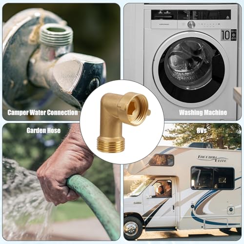 Image of SheeChung 90 Degree Water Hose Elbow For RV, Brass Garden Hose Elbow with Easy Grip Connector, For 3 /4 inch RVs Water Hose, Residential Outdoor Faucets, City Water Connector, 2 Pack