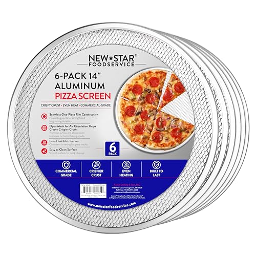 New Star Foodservice Restaurant-Grade Seamless Aluminum Pizza Baking Screen 14 Inch Pack of 6