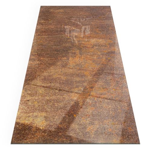 Placa de chimenea impermeable 100x50 cm protector suelo con diseño efecto metal oxidado y bordes 2